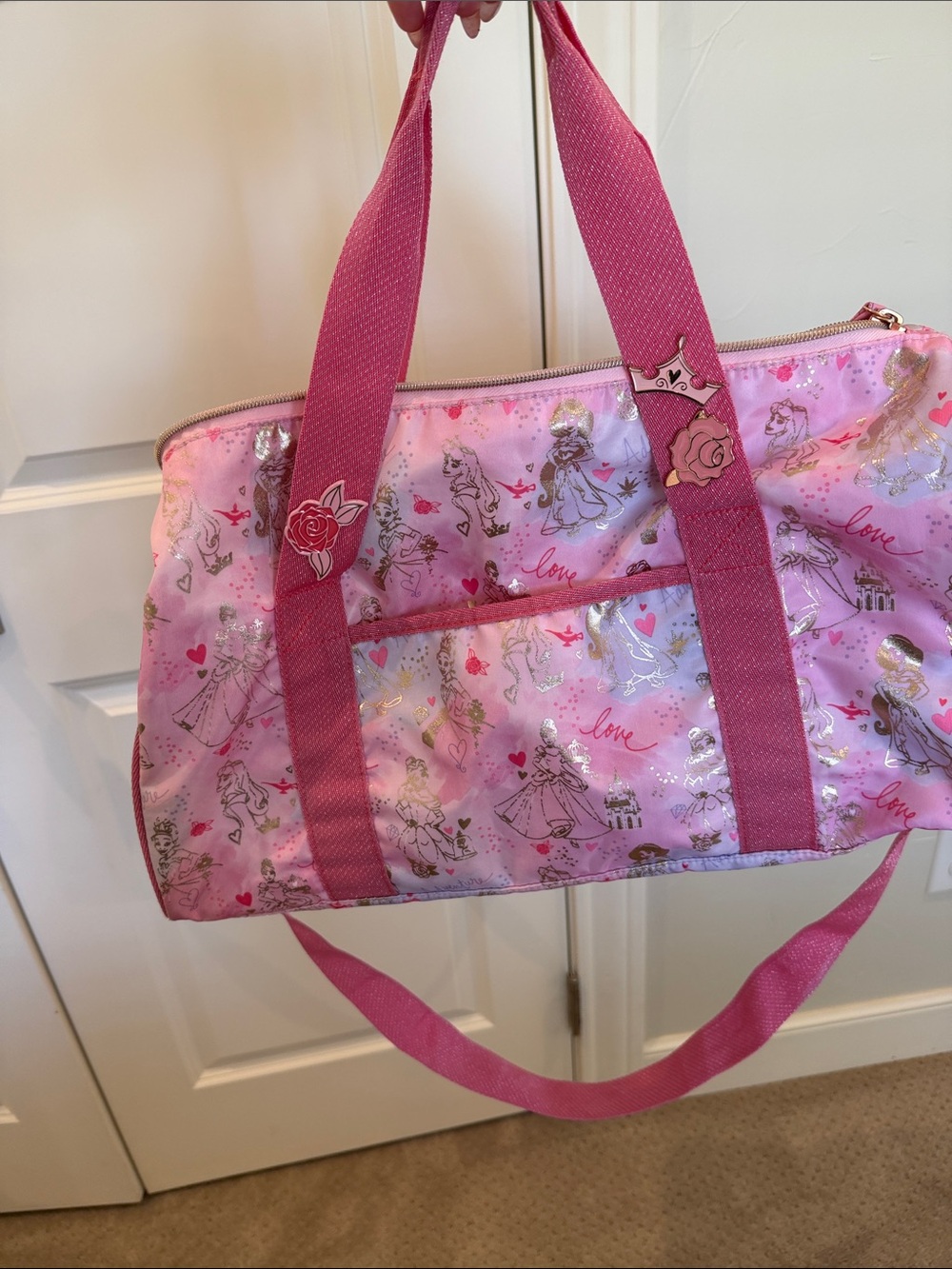 Disney Pink Princess Print Weekender Bag with Gold Accents
